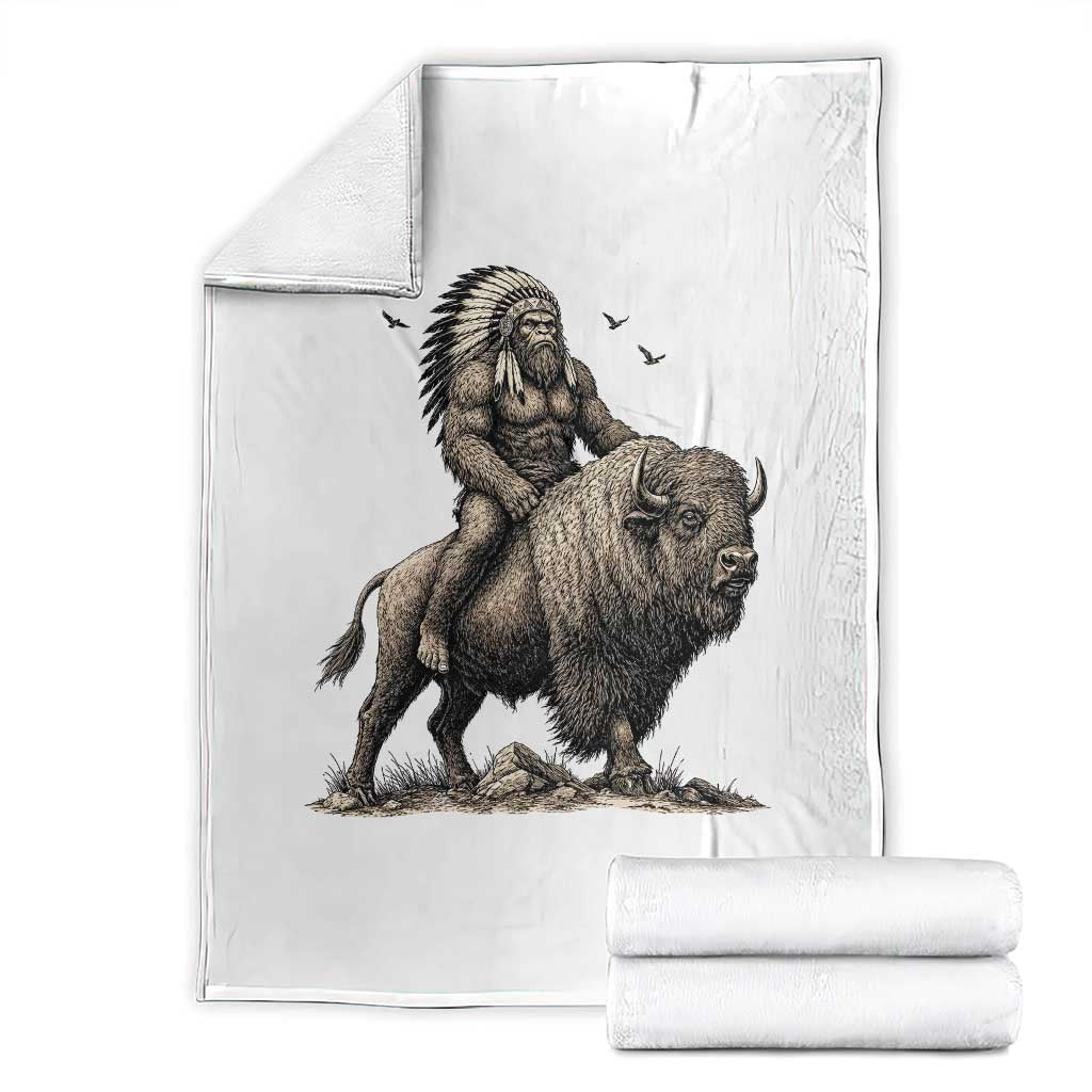 Funny Bigfoot Buffalo Rider Throw Blanket Native Inspired Heritage Graphic TS12 White Print Your Wear