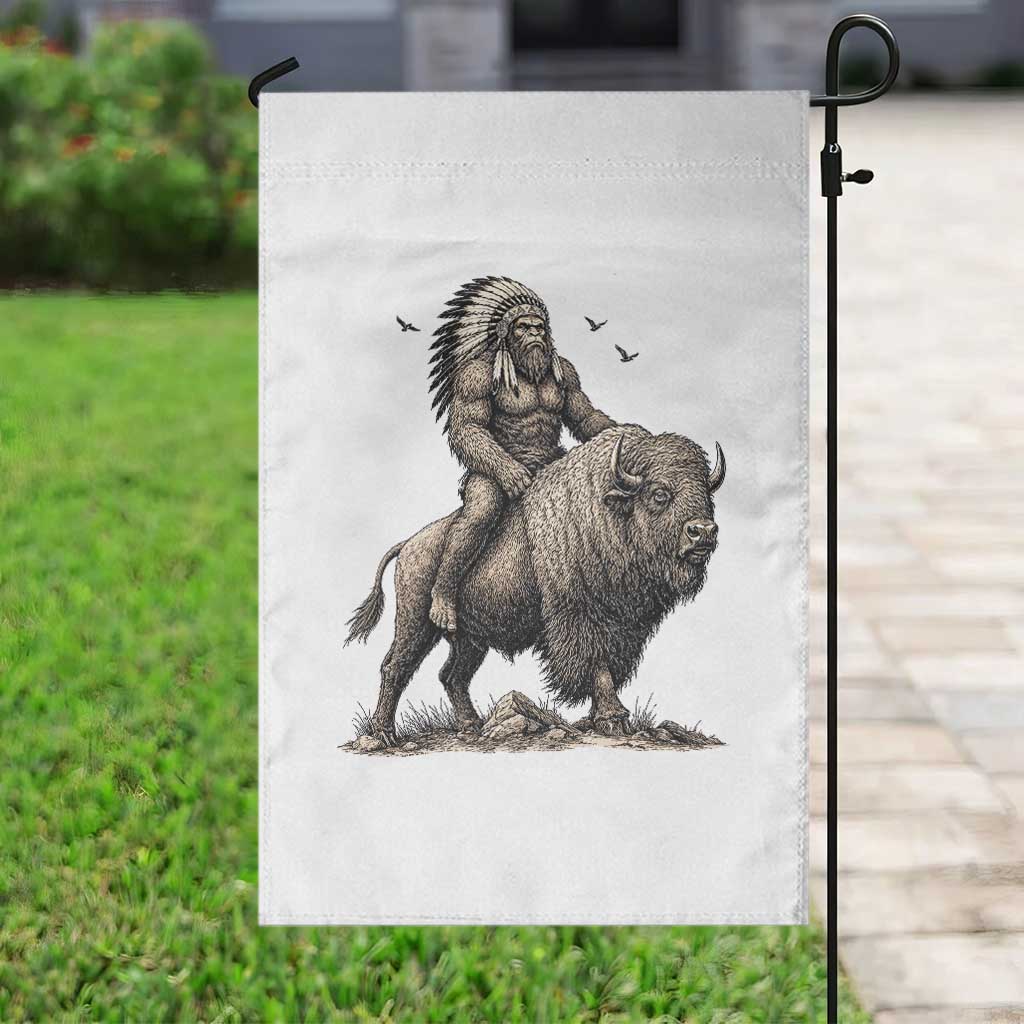 Funny Bigfoot Buffalo Rider Garden Flag Native Inspired Heritage Graphic TS12 Print Your Wear