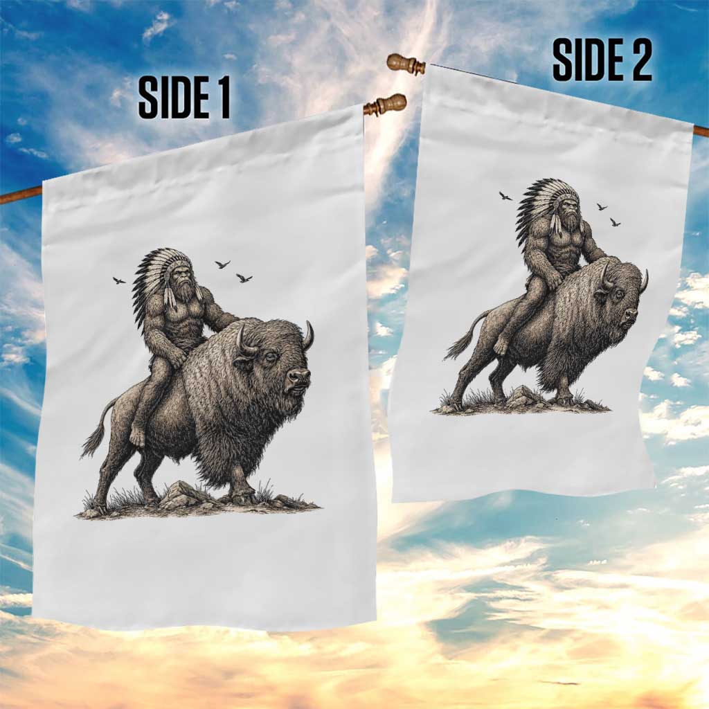 Funny Bigfoot Buffalo Rider Garden Flag Native Inspired Heritage Graphic TS12 Print Your Wear