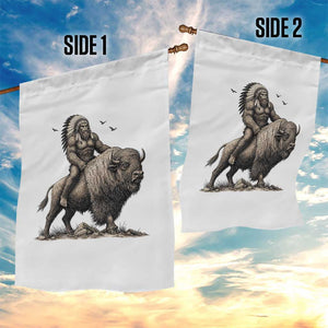 Funny Bigfoot Buffalo Rider Garden Flag Native Inspired Heritage Graphic TS12 Print Your Wear