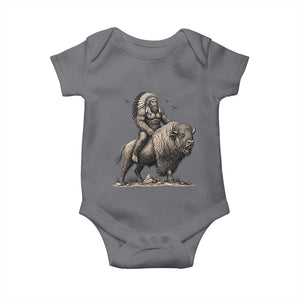 Funny Bigfoot Buffalo Rider Baby Onesie Native Inspired Heritage Graphic TS12 Charcoal Print Your Wear