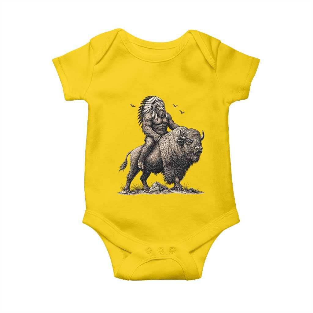 Funny Bigfoot Buffalo Rider Baby Onesie Native Inspired Heritage Graphic TS12 Daisy Print Your Wear