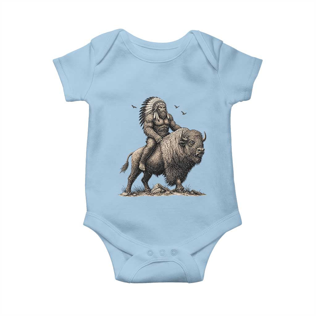 Funny Bigfoot Buffalo Rider Baby Onesie Native Inspired Heritage Graphic TS12 Light Blue Print Your Wear