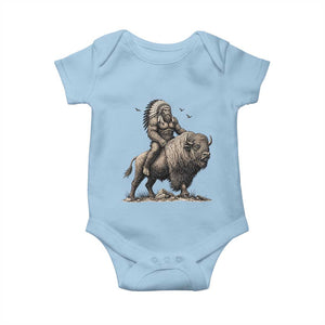 Funny Bigfoot Buffalo Rider Baby Onesie Native Inspired Heritage Graphic TS12 Light Blue Print Your Wear