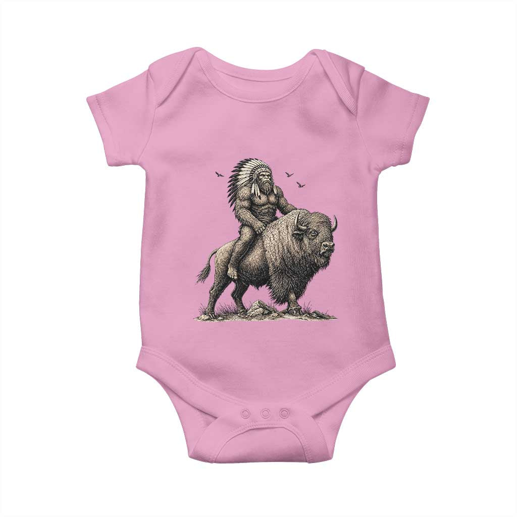 Funny Bigfoot Buffalo Rider Baby Onesie Native Inspired Heritage Graphic TS12 Light Pink Print Your Wear