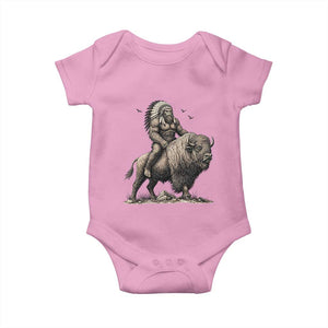 Funny Bigfoot Buffalo Rider Baby Onesie Native Inspired Heritage Graphic TS12 Light Pink Print Your Wear