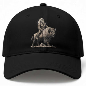 Funny Bigfoot Buffalo Rider Baseball Cap Native Inspired Heritage Graphic TS12 Print Your Wear