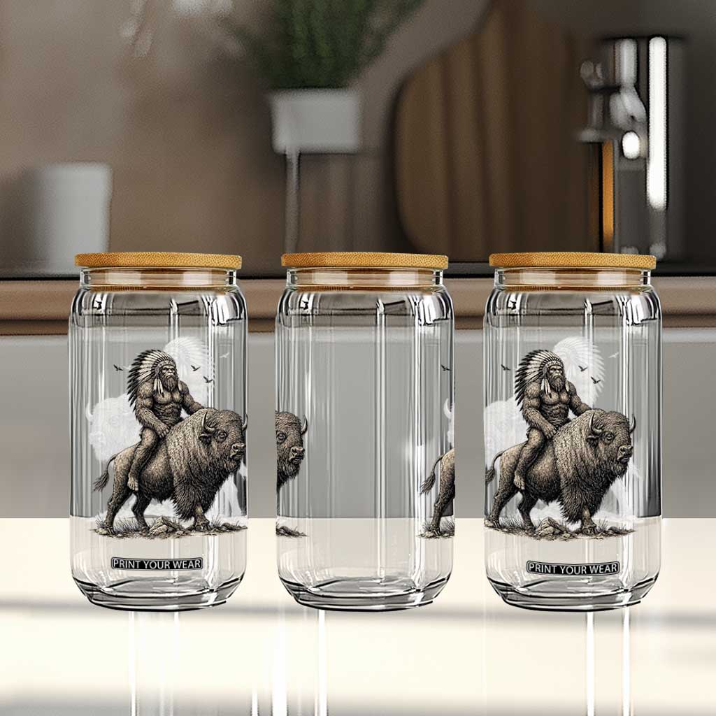 Funny Bigfoot Buffalo Rider Glass Can Native Inspired Heritage Graphic TS12 Print Your Wear