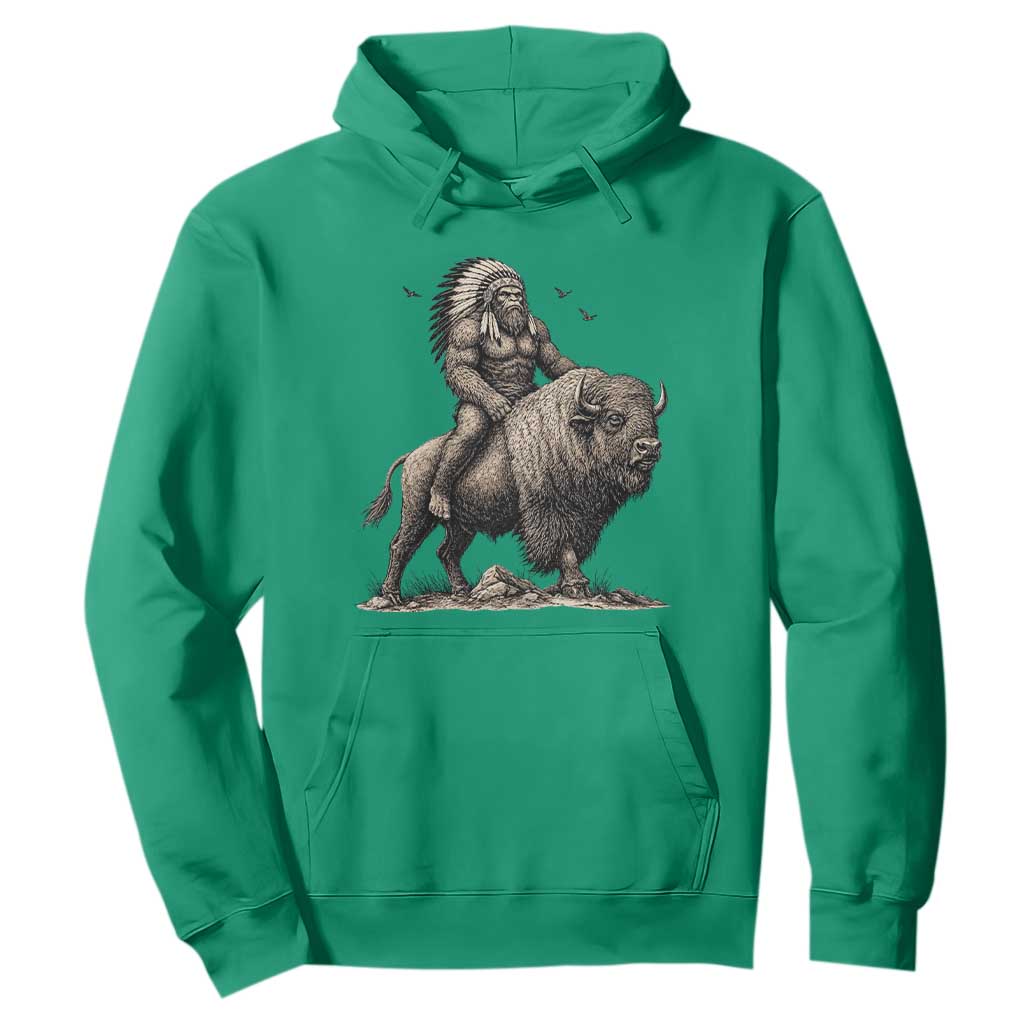 Funny Bigfoot Buffalo Rider Hoodie Native Inspired Heritage Graphic TS12 Irish Green Print Your Wear