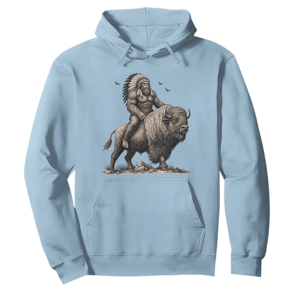 Funny Bigfoot Buffalo Rider Hoodie Native Inspired Heritage Graphic TS12 Light Blue Print Your Wear