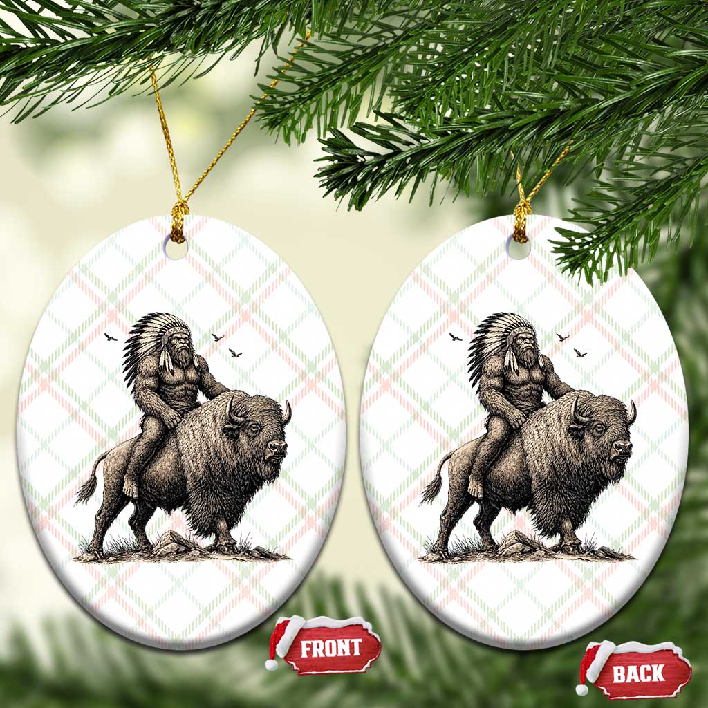 Funny Bigfoot Buffalo Rider Ceramic Ornament Native Inspired Heritage Graphic TS12 Print Your Wear