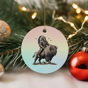 Funny Bigfoot Buffalo Rider Ceramic Ornament Native Inspired Heritage Graphic TS12 1pc Pastel Print Your Wear