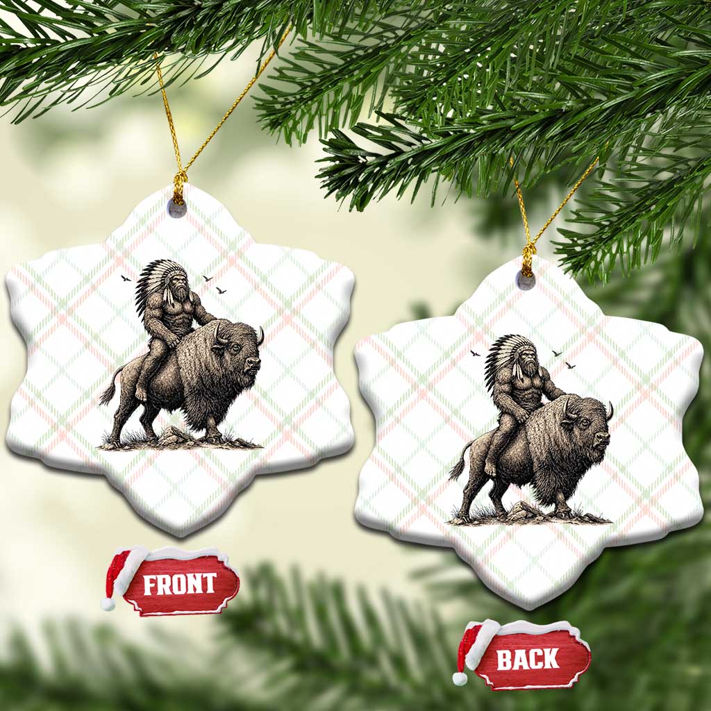 Funny Bigfoot Buffalo Rider Ceramic Ornament Native Inspired Heritage Graphic TS12 Print Your Wear