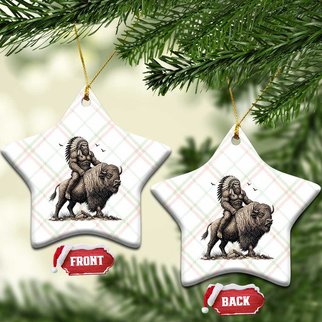 Funny Bigfoot Buffalo Rider Ceramic Ornament Native Inspired Heritage Graphic TS12 Print Your Wear