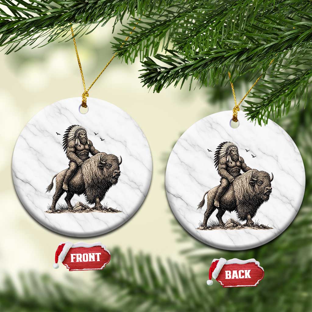 Funny Bigfoot Buffalo Rider Ceramic Ornament Native Inspired Heritage Graphic TS12 1pc White Marble Print Your Wear
