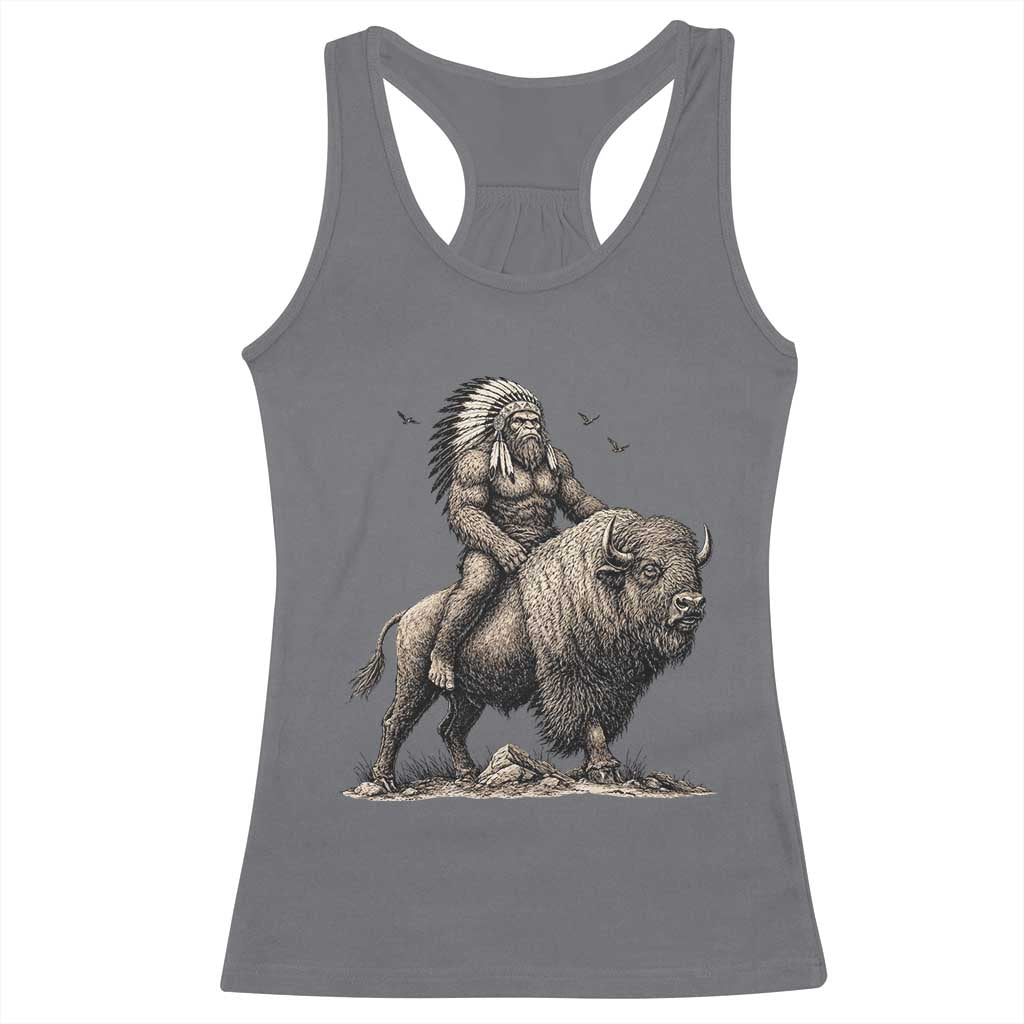 Funny Bigfoot Buffalo Rider Racerback Tank Top Native Inspired Heritage Graphic TS12 Charcoal Print Your Wear