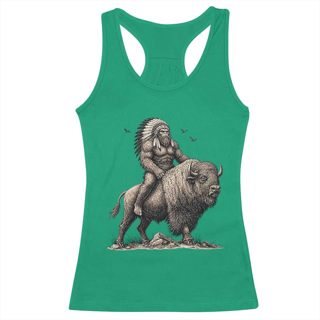 Funny Bigfoot Buffalo Rider Racerback Tank Top Native Inspired Heritage Graphic TS12 Irish Green Print Your Wear