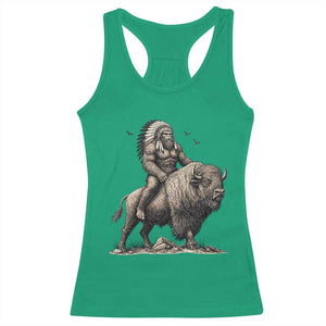Funny Bigfoot Buffalo Rider Racerback Tank Top Native Inspired Heritage Graphic TS12 Irish Green Print Your Wear