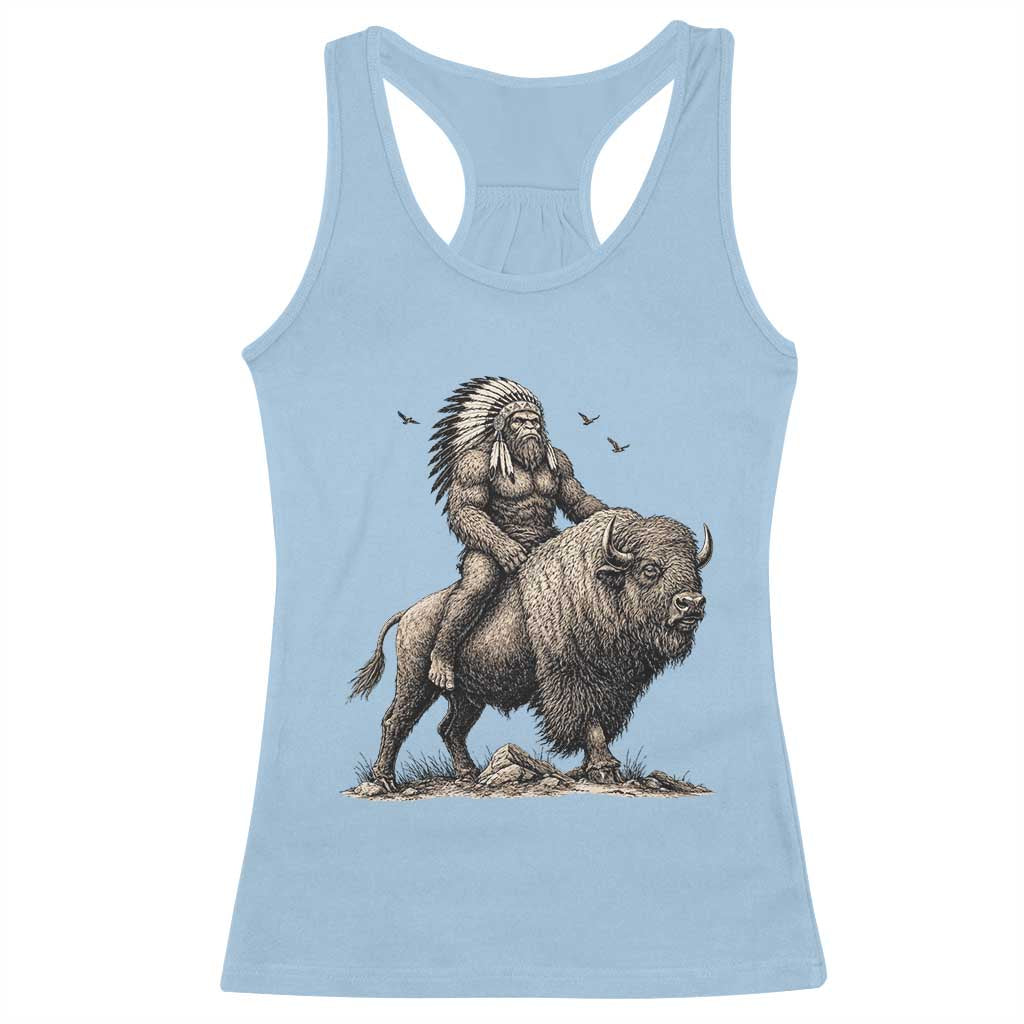 Funny Bigfoot Buffalo Rider Racerback Tank Top Native Inspired Heritage Graphic TS12 Light Blue Print Your Wear