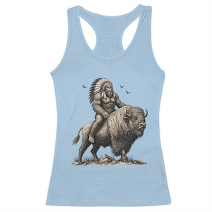 Funny Bigfoot Buffalo Rider Racerback Tank Top Native Inspired Heritage Graphic TS12 Light Blue Print Your Wear
