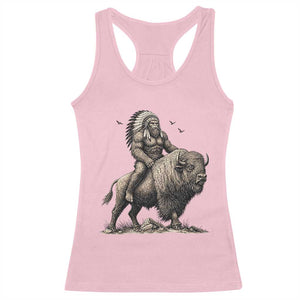 Funny Bigfoot Buffalo Rider Racerback Tank Top Native Inspired Heritage Graphic TS12 Light Pink Print Your Wear