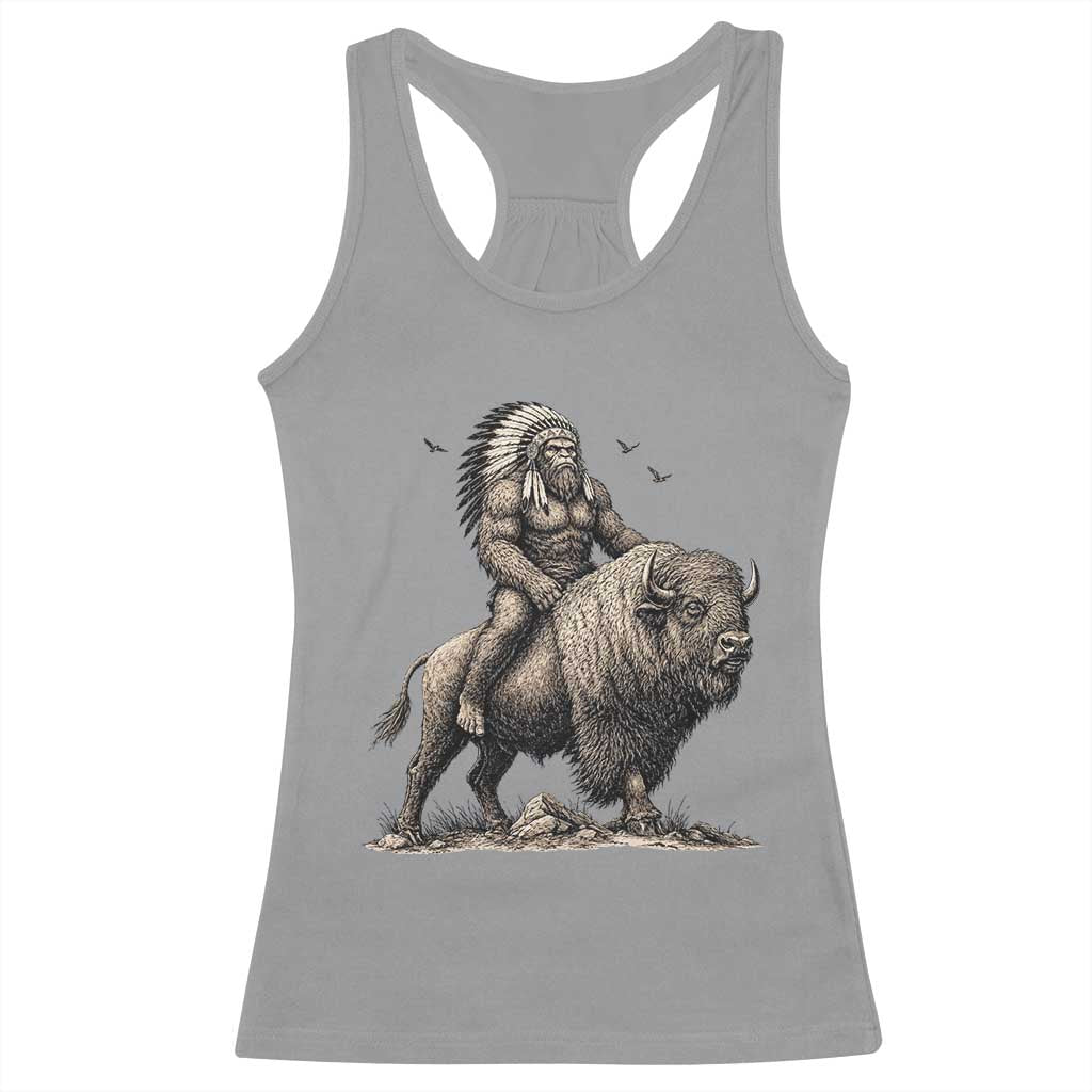 Funny Bigfoot Buffalo Rider Racerback Tank Top Native Inspired Heritage Graphic TS12 Sport Gray Print Your Wear