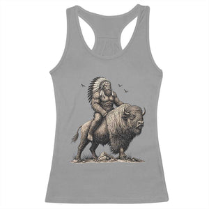 Funny Bigfoot Buffalo Rider Racerback Tank Top Native Inspired Heritage Graphic TS12 Sport Gray Print Your Wear