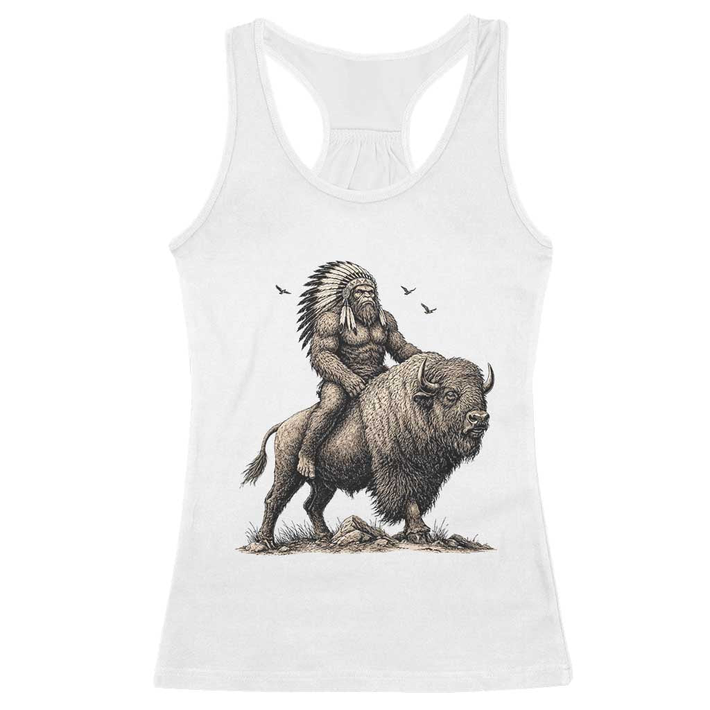 Funny Bigfoot Buffalo Rider Racerback Tank Top Native Inspired Heritage Graphic TS12 White Print Your Wear