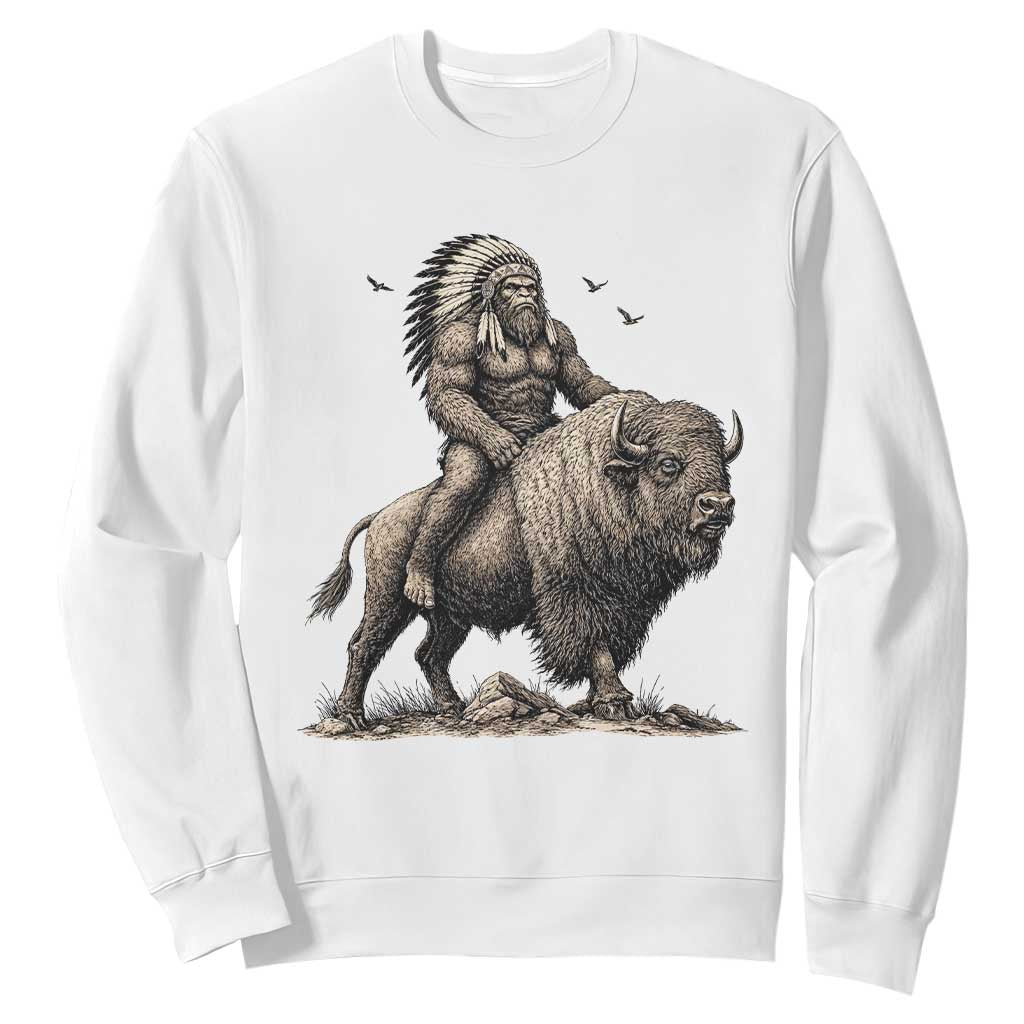 Funny Bigfoot Buffalo Rider Sweatshirt Native Inspired Heritage Graphic TS12 White Print Your Wear