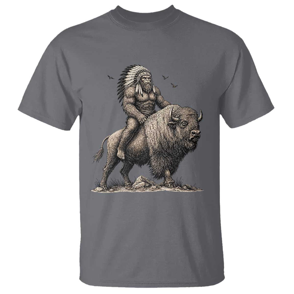 Funny Bigfoot Buffalo Rider T Shirt Native Inspired Heritage Graphic TS12 Charcoal Print Your Wear