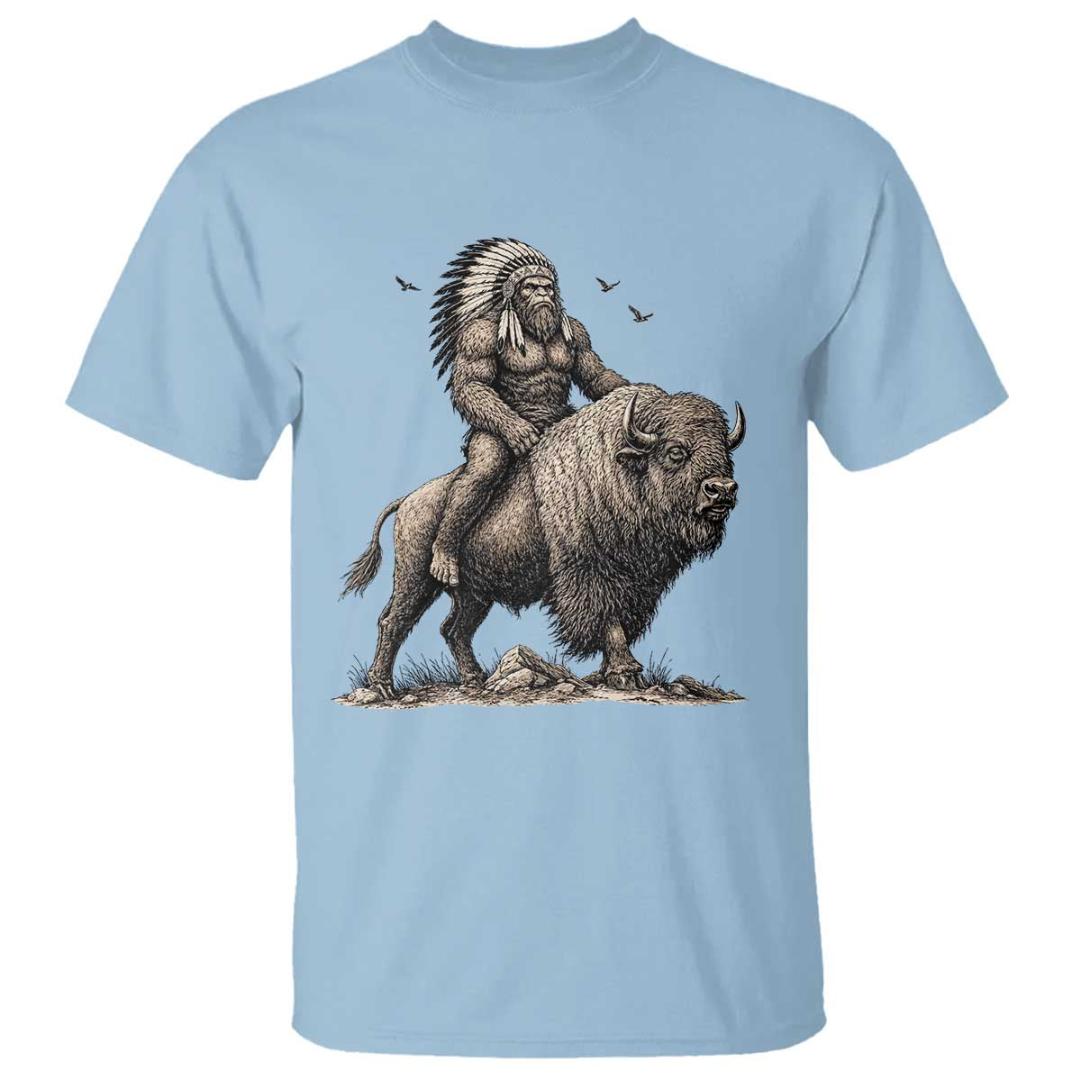 Funny Bigfoot Buffalo Rider T Shirt Native Inspired Heritage Graphic TS12 Light Blue Print Your Wear