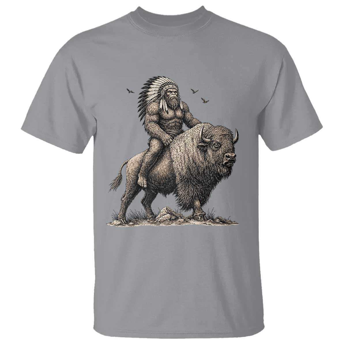 Funny Bigfoot Buffalo Rider T Shirt Native Inspired Heritage Graphic TS12 Sport Gray Print Your Wear