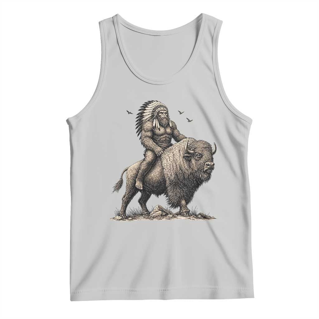 Funny Bigfoot Buffalo Rider Tank Top Native Inspired Heritage Graphic TS12 Ash Print Your Wear