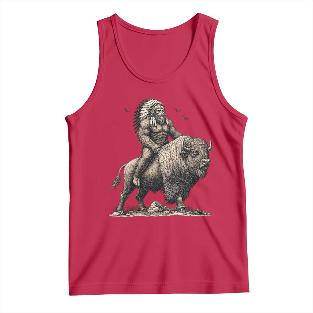 Funny Bigfoot Buffalo Rider Tank Top Native Inspired Heritage Graphic TS12 Red Print Your Wear