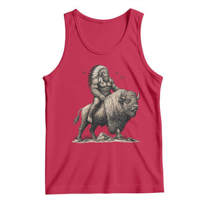 Funny Bigfoot Buffalo Rider Tank Top Native Inspired Heritage Graphic TS12 Red Print Your Wear