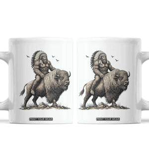 Funny Bigfoot Buffalo Rider Coffee Mug Native Inspired Heritage Graphic TS12 White Print Your Wear