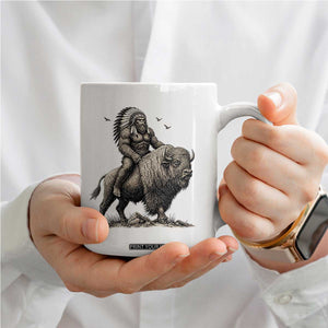 Funny Bigfoot Buffalo Rider Coffee Mug Native Inspired Heritage Graphic TS12 Print Your Wear