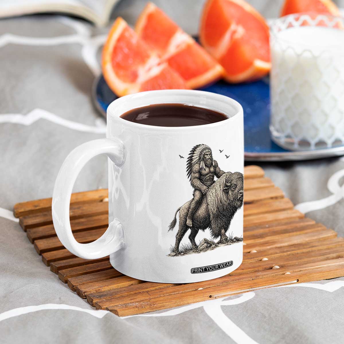 Funny Bigfoot Buffalo Rider Coffee Mug Native Inspired Heritage Graphic TS12 Print Your Wear