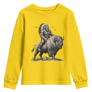 Funny Bigfoot Buffalo Rider Youth Sweatshirt Native Inspired Heritage Graphic TS12 Daisy Print Your Wear