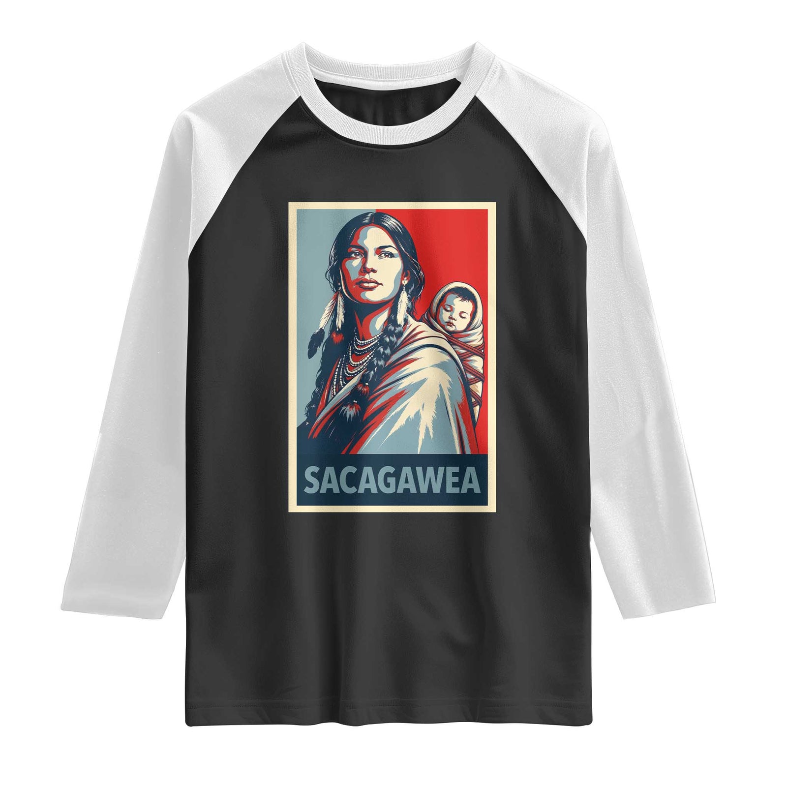 Womens History Month Sacagawea Raglan Shirt Native American Heritage Graphic TS12 Black White Print Your Wear