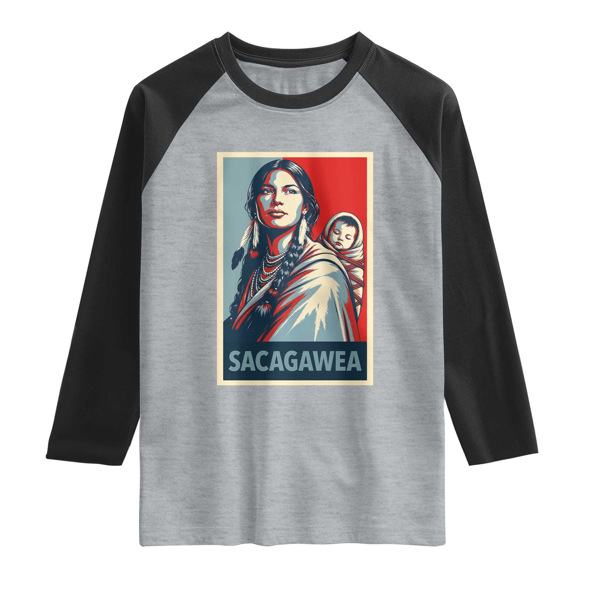 Womens History Month Sacagawea Raglan Shirt Native American Heritage Graphic TS12 Heather Gray Black Print Your Wear