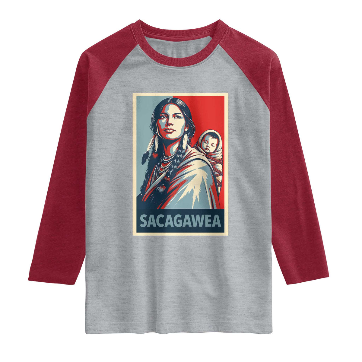 Womens History Month Sacagawea Raglan Shirt Native American Heritage Graphic TS12 Heather Gray Heather Red Print Your Wear