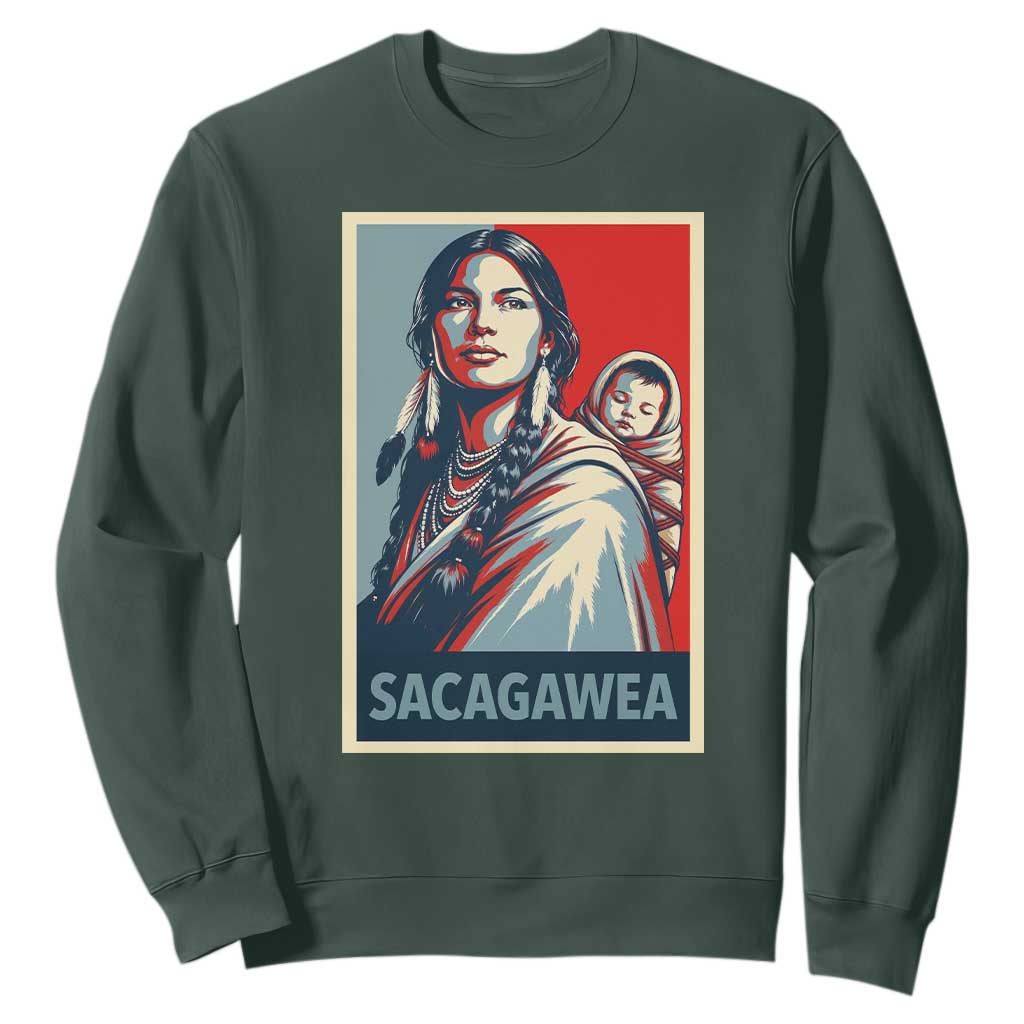Womens History Month Sacagawea Sweatshirt Native American Heritage Graphic TS12 Dark Forest Green Print Your Wear