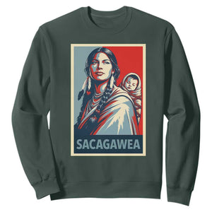 Womens History Month Sacagawea Sweatshirt Native American Heritage Graphic TS12 Dark Forest Green Print Your Wear