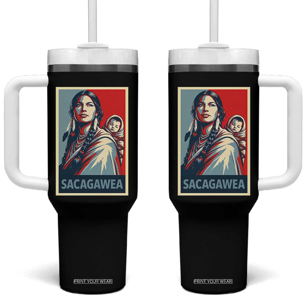 Womens History Month Sacagawea Tumbler With Handle Native American Heritage Graphic TS12 One Size: 40 oz Black Print Your Wear