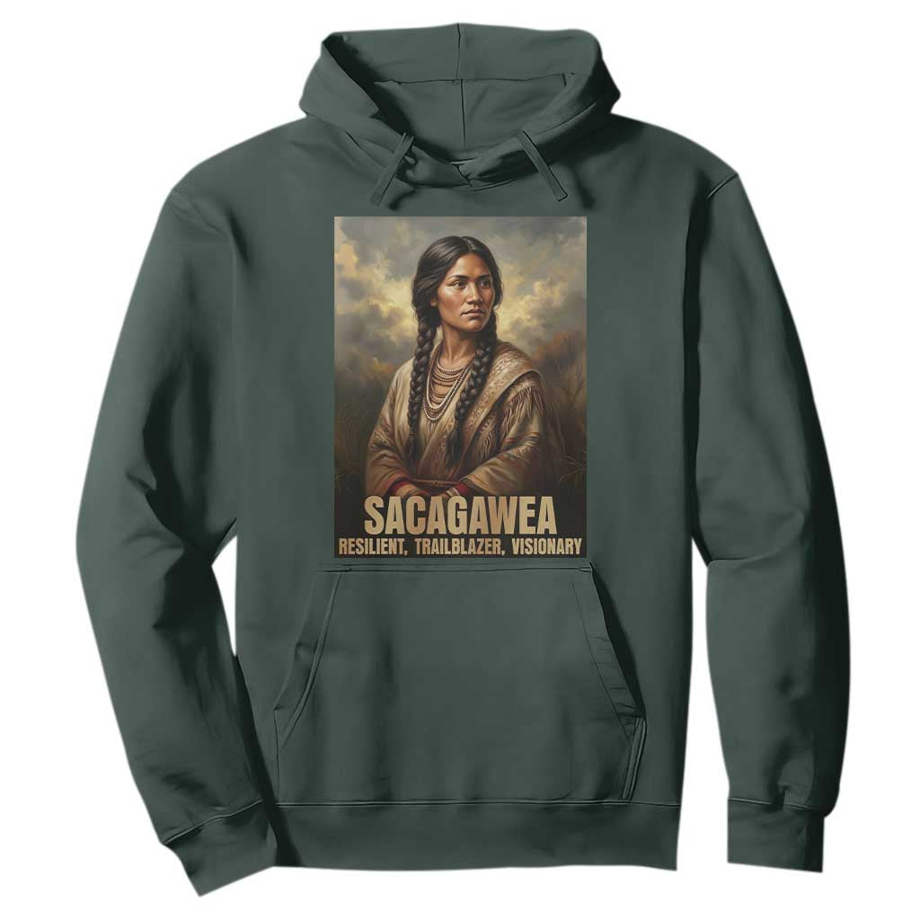 Sacagawea Native American Woman Hoodie Resilient Trailblazer Visionary TS12 Dark Forest Green Print Your Wear