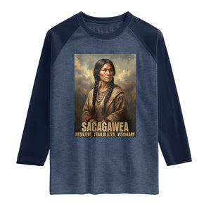 Sacagawea Native American Woman Raglan Shirt Resilient Trailblazer Visionary TS12 Heather Denim Navy Print Your Wear