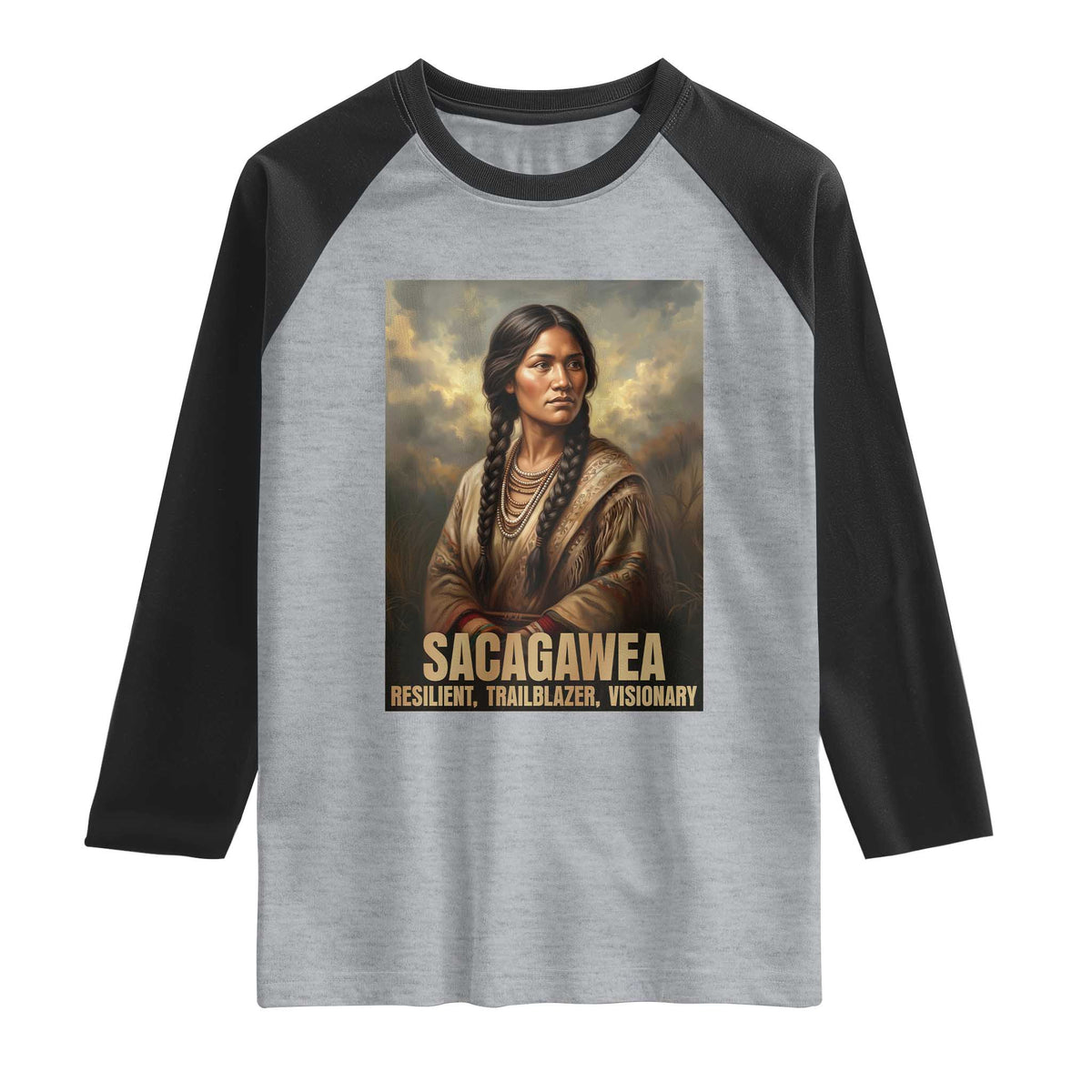 Sacagawea Native American Woman Raglan Shirt Resilient Trailblazer Visionary TS12 Heather Gray Black Print Your Wear