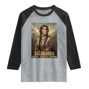 Sacagawea Native American Woman Raglan Shirt Resilient Trailblazer Visionary TS12 Heather Gray Black Print Your Wear