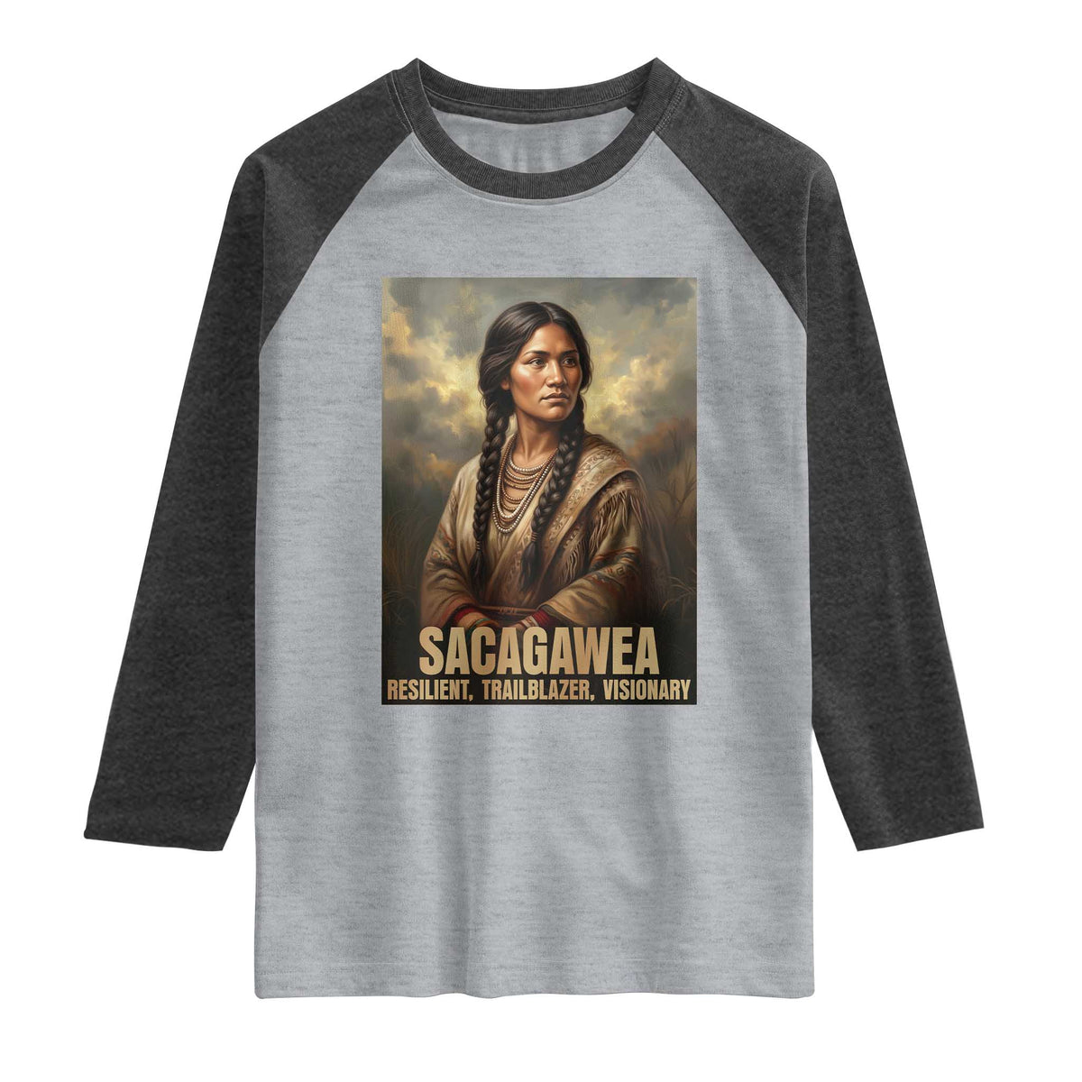 Sacagawea Native American Woman Raglan Shirt Resilient Trailblazer Visionary TS12 Heather Gray Heather Charcoal Print Your Wear
